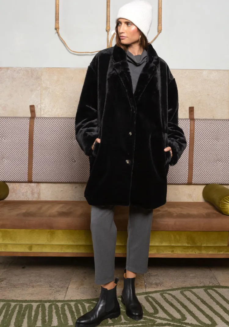 Outlet Manteau RAMOS Fur Black Jackets And Coats