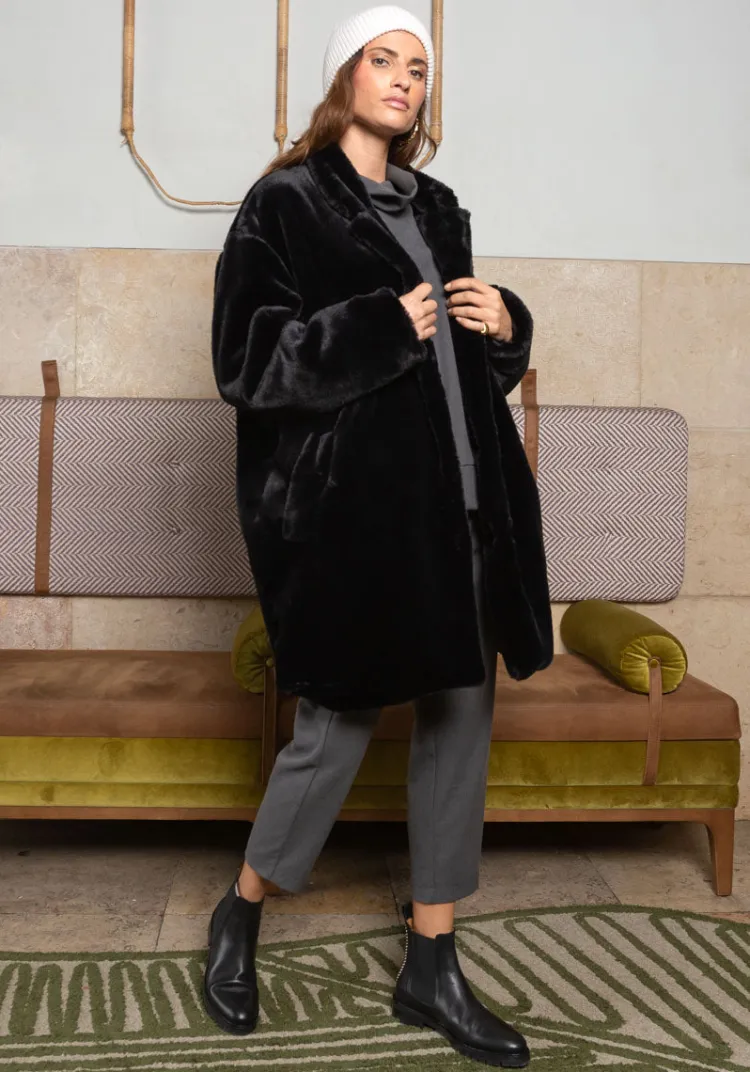 Outlet Manteau RAMOS Fur Black Jackets And Coats