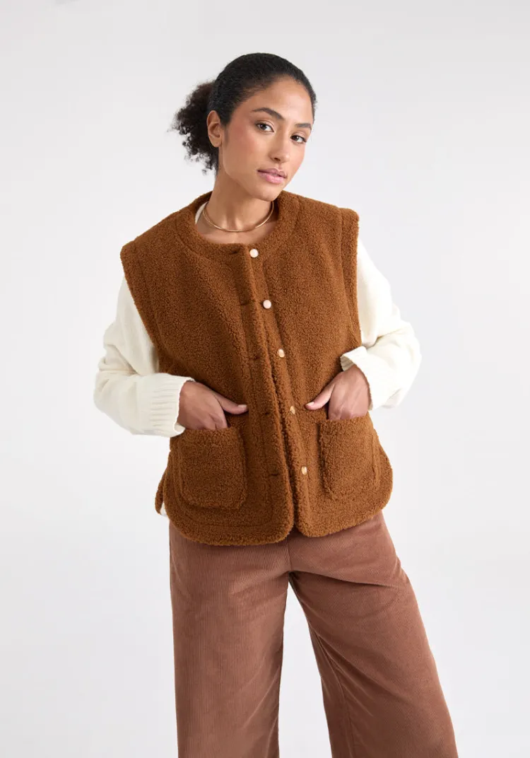 Clearance Veste OURO Shearling Cognac Jackets And Coats